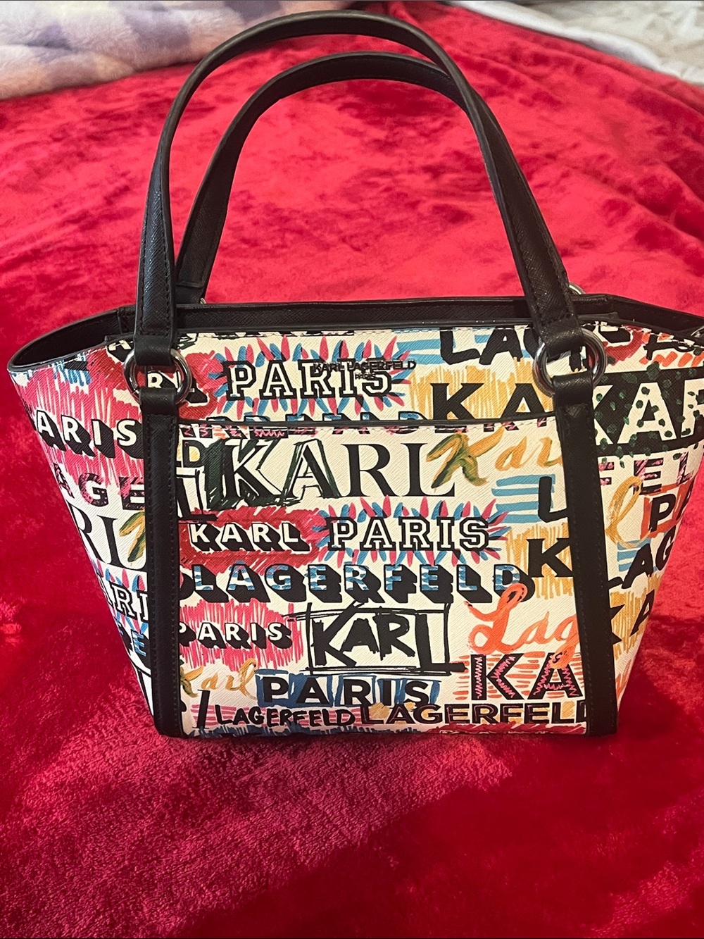 Karl Lagerfeld Multicolor Logo Print Tote with Black Handles